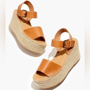 Madewell Cognac Leather Espadrille Wedge Sandals